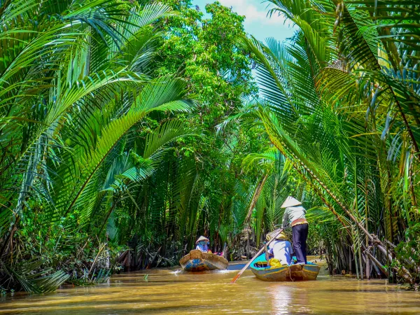 Paddelbåtar i Mekongdeltat, Vietnam