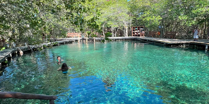 Besök vid en vacker cenote i Mexiko