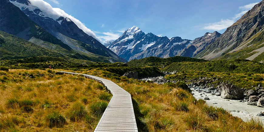 Hooker Valley Trail i Aoraki/Mount Cook National Park, Nya Zeeland