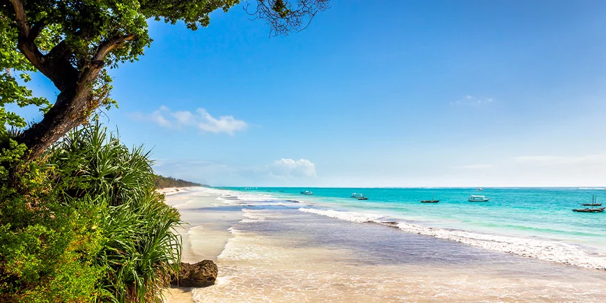 Vackra Diani Beach vid Kenyas kust